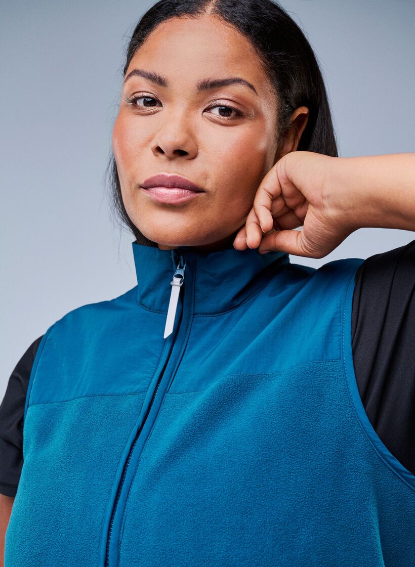 Fleecevest med høy krage og lommer, Blå, Image