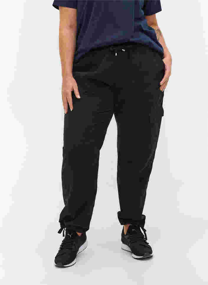 Løse bukser i bomull, Black, Model image number 2