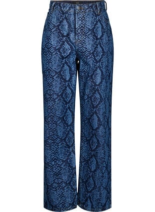 Zizzi Emily jeans med dyretrykk, Denim Snake AOP, Packshot image number 0