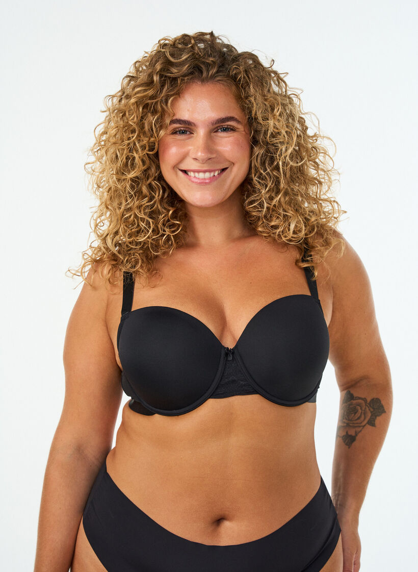 Formst&oslash;pt T-skjorte-BH med glatte sk&aring;ler, Svart, Model image number 0