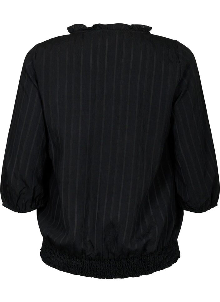 Viskosebluse med 3/4 ermer og smock, Black, Packshot image number 1