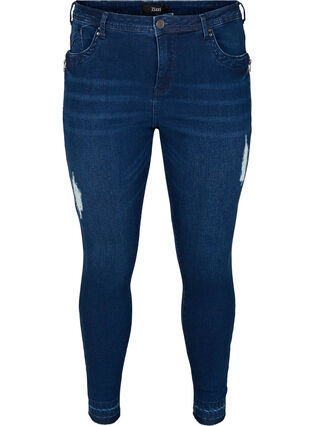 Super slim Amy jeans med splitt, Dark blue denim, Packshot image number 0