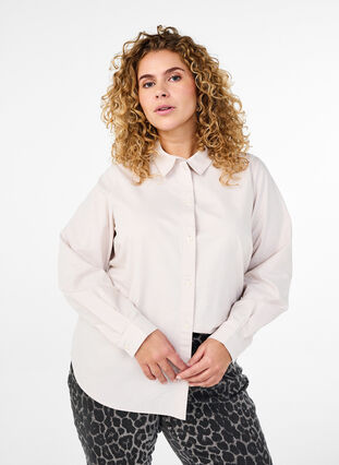 Zizzi Langermet bomullsskjorte, Beige, Model image number 0