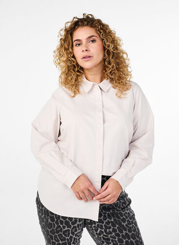 Zizzi Langermet bomullsskjorte, Beige, Model image number 0