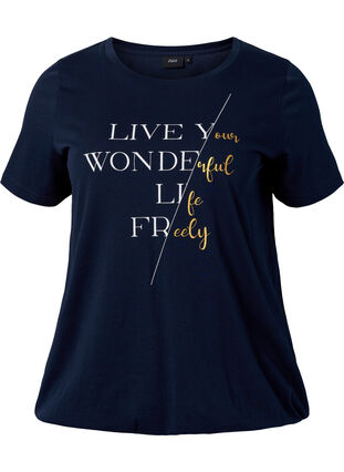 Kortermet T-skjorte i bomull med elastisk kant, Night Sky W. Live, Packshot image number 0