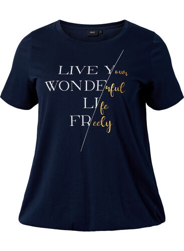 Kortermet T-skjorte i bomull med elastisk kant, Night Sky W. Live, Packshot image number 0