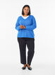 Strikkebluse med V-hals og raglanermer, Bl&aring;, Model image number 1