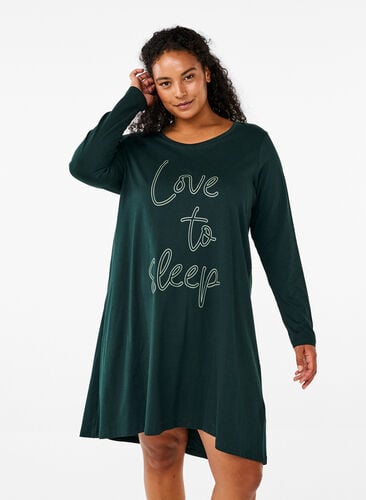 Zizzi Langermet nattkjole i økologisk bomull, Grønn, Model image number 0