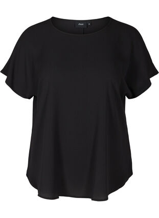 Bluse med korte ermer og rund hals, Black, Packshot image number 0