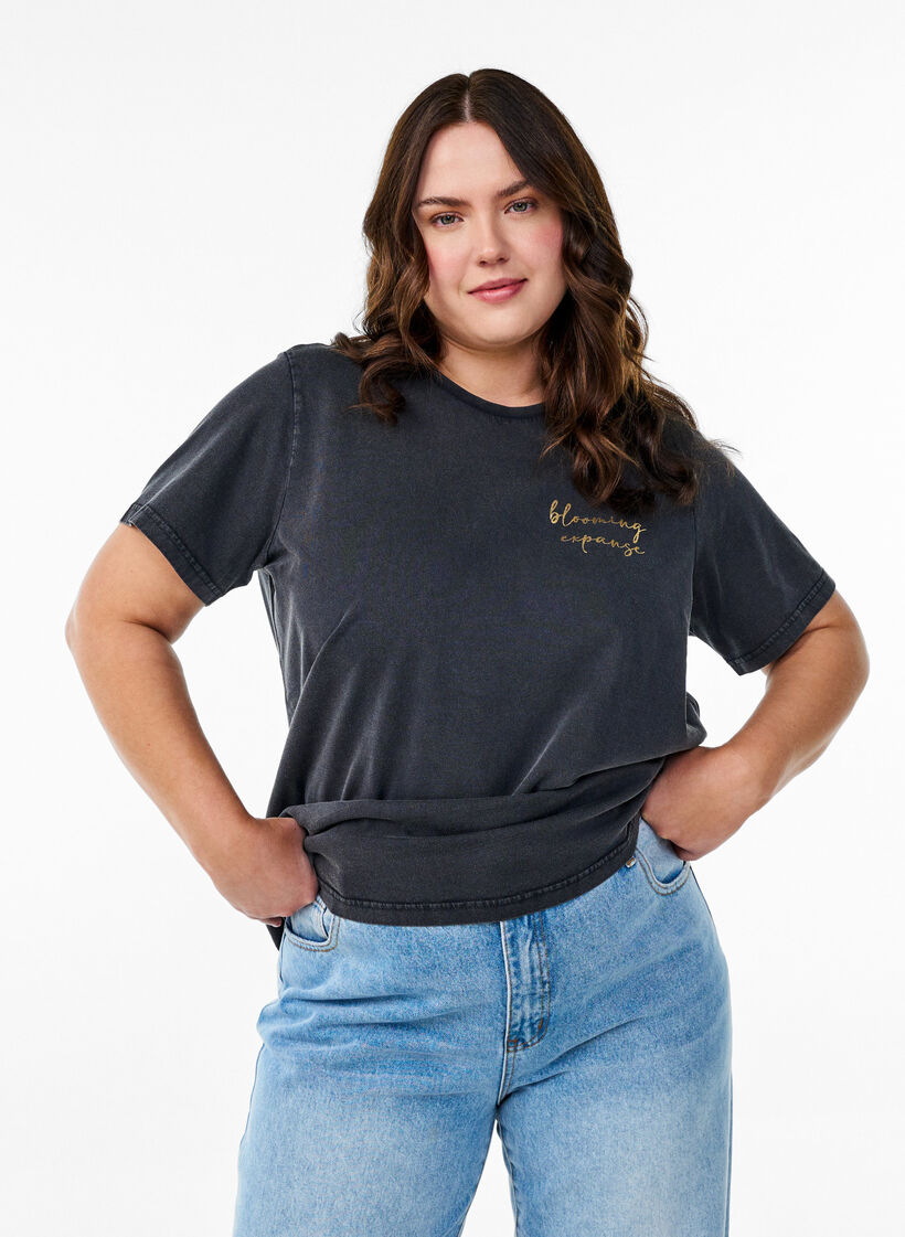 T-skjorte i økologisk bomull med et kult trykk, Grå, Model image number 0