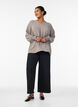 Bluse med smockmansjetter og V-hals, Beige, Model image number 1