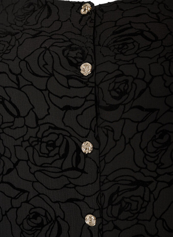 Kort kjole med rosetrykk og knapper, Svart, Packshot image number 2
