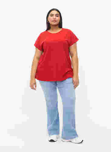 Kortermet T-skjorte i bomullsblanding, Tango Red, Model image number 2