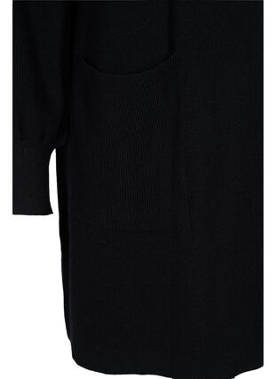 Strikket cardigan med lange ermer og lommer, Black, Packshot image number 3