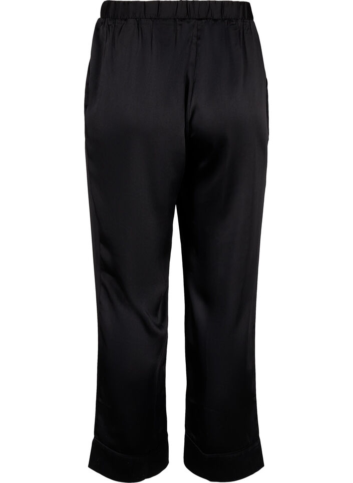 Pyjamasbukse i sateng med elastisk linning, Black, Packshot image number 1