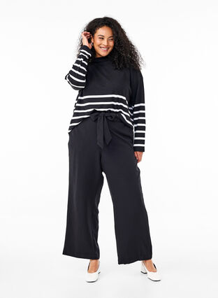 Zizzi Bluse med høy hals og lange ermer, Svart, Model image number 1