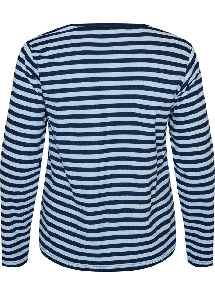 Langermet nattopp i ribbestrikket jersey med striper, Bl&aring;, Packshot image number 1