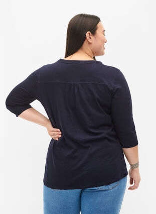 Zizzi Bluse i bomull med 3/4-ermer, Night Sky, Model image number 1
