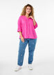Bomullsbluse med V-hals, Rosa, Model image number 1