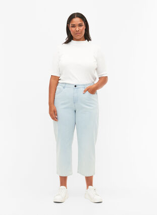 Zizzi Straight jeans med ankellengde, Light Blue Stripe, Model image number 0