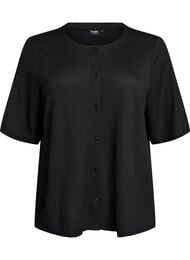 Kortermet bluse med tekstur og knappelukking, Svart