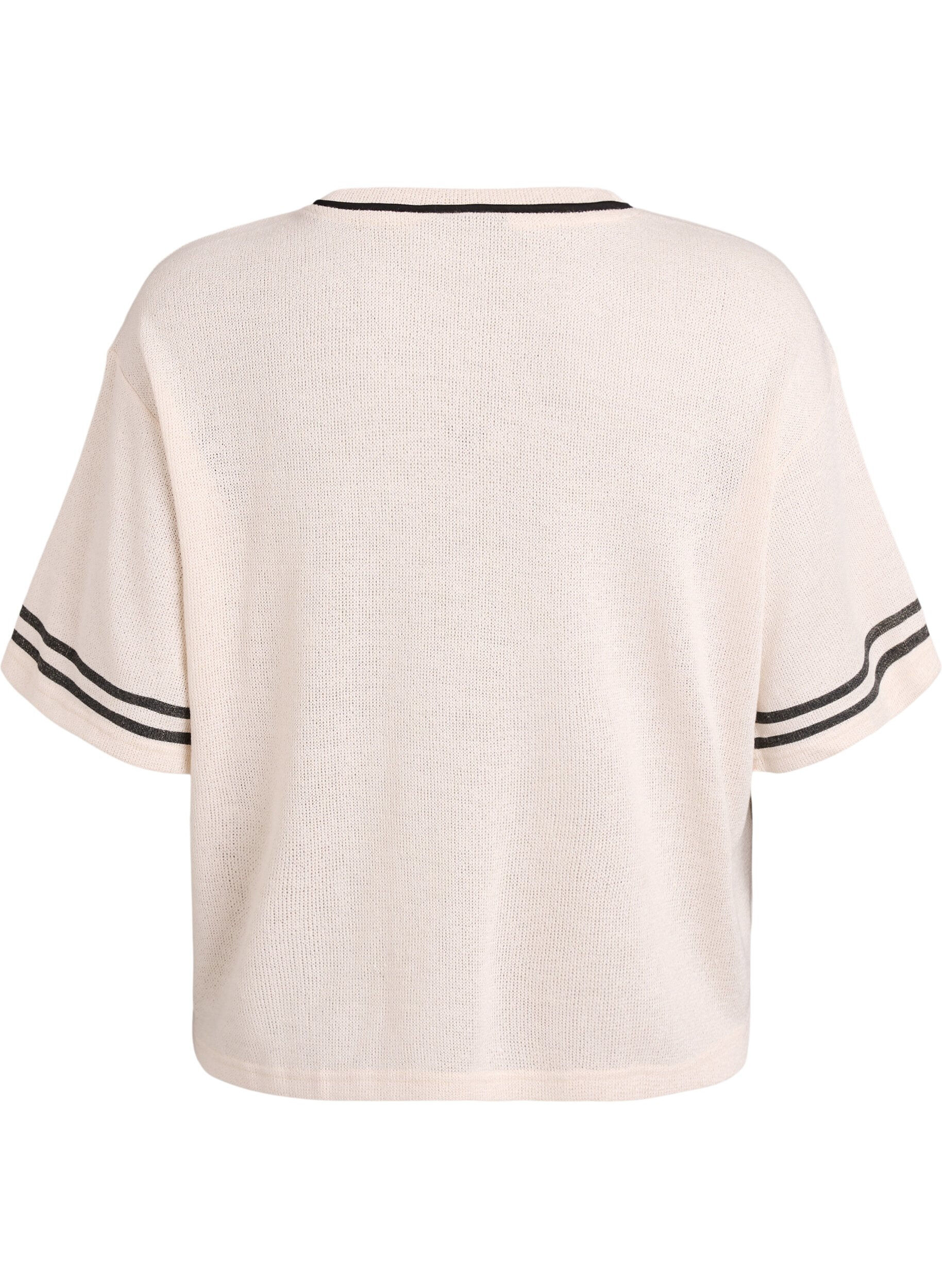 Zizzi Kortermet bluse med kontraststriper, Beige, Packshot image number 1