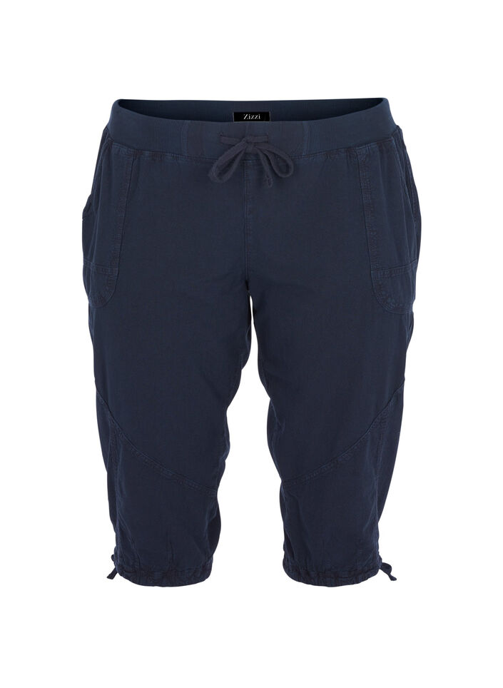 Løse capribukser i bomull, Blå, Packshot image number 0