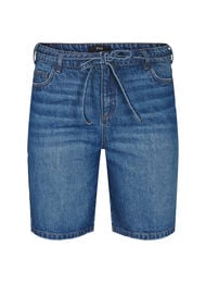 Slim fit denimshorts med knytebelte, Blue Denim