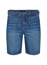 Slim fit denimshorts med knytebelte, Blå Slim fit denimshorts med knytebelte