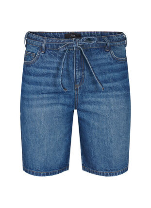 Zizzi Slim fit denimshorts med knytebelte, Blå, Packshot image number 0