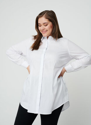 Langermet skjorte i bomull, Bright White, Model image number 0