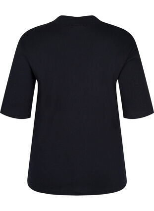 Høyhalset bluse i bomull med 2/4-ermer, Black, Packshot image number 1