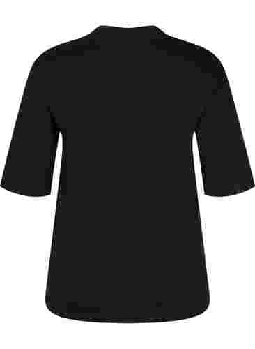 Høyhalset bluse i bomull med 2/4-ermer, Black, Packshot image number 1