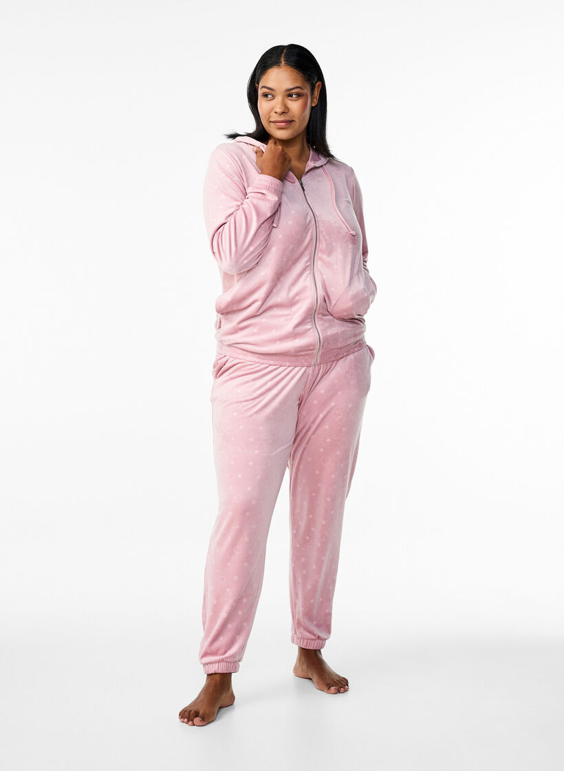 Velourbukser med polka prikker og hjerter, Rosa, Model image number 0