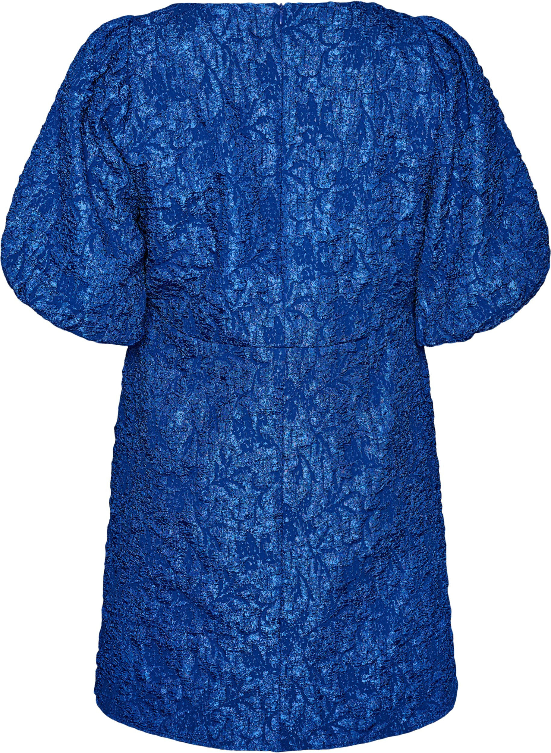 ZizziJacquard kjole med puffermer og A-linje, Bl&aring;, Packshot image number 1