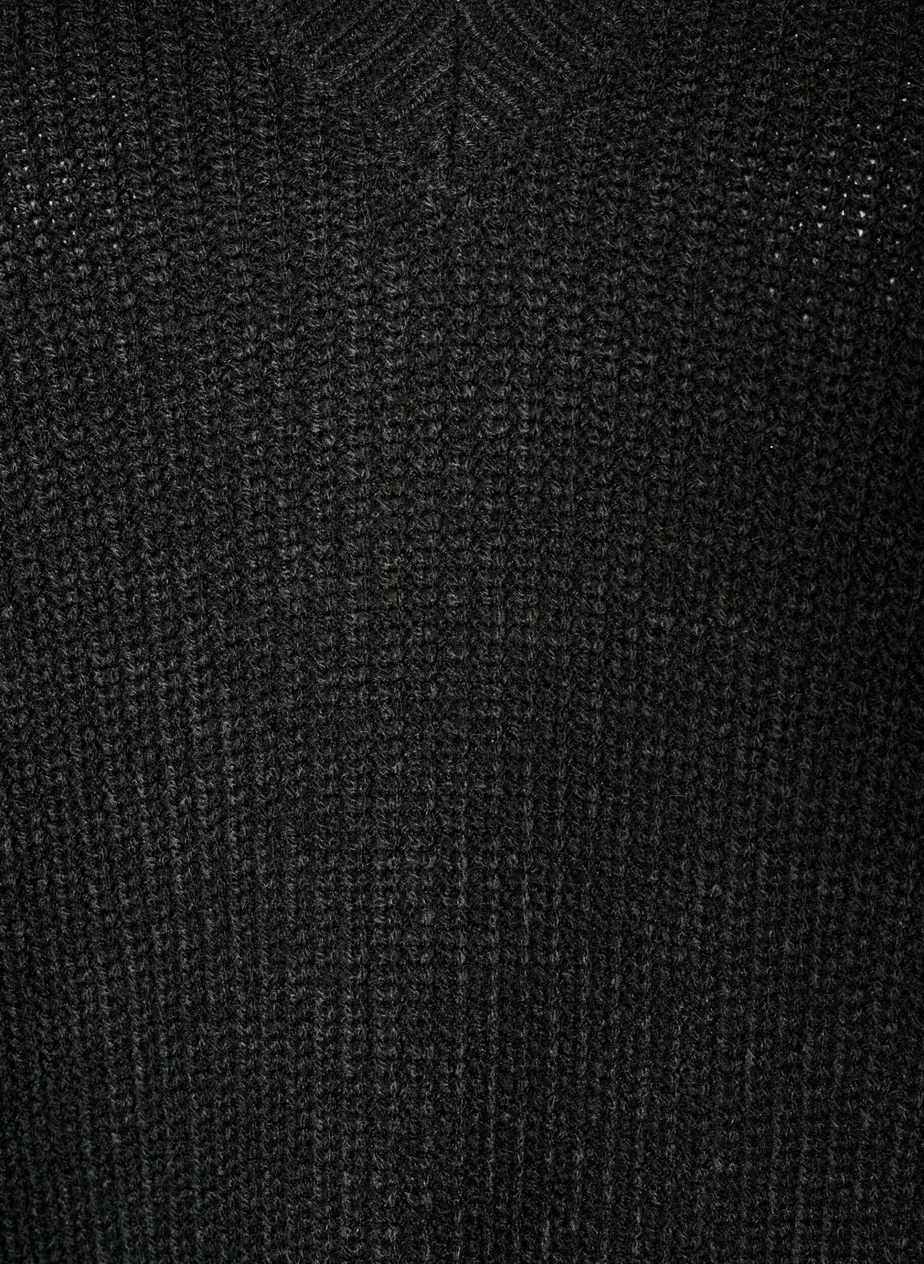 ZizziLang ribbestrikket bluse med V-hals, Svart, Packshot image number 2