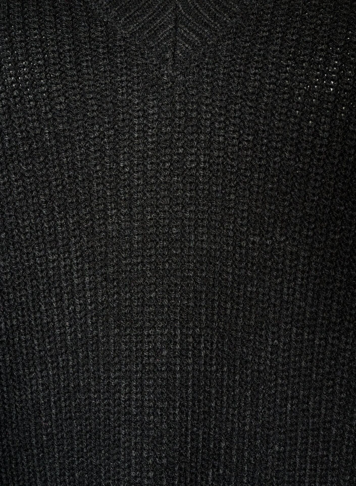Lang ribbestrikket bluse med V-hals, Svart, Packshot image number 2