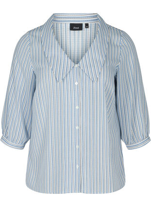 Stripete skjortebluse med en stor krage, Light Blue Stripe, Packshot image number 0