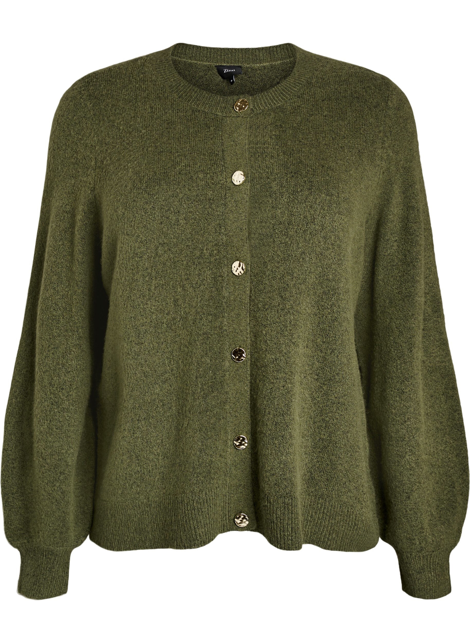Zizzi Cardigan i myk strikk med gullfargede knapper, Gr&oslash;nn, Packshot image number 0