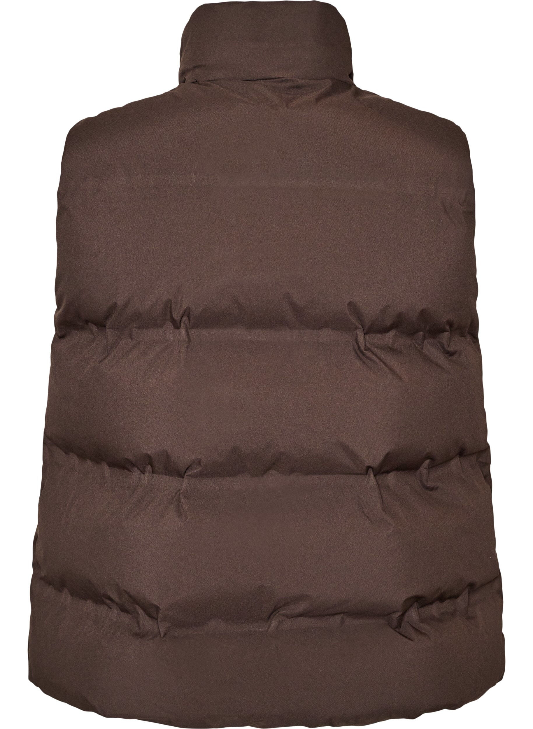 ZizziKort puffvest med h&oslash;y krage, Brun, Packshot image number 1