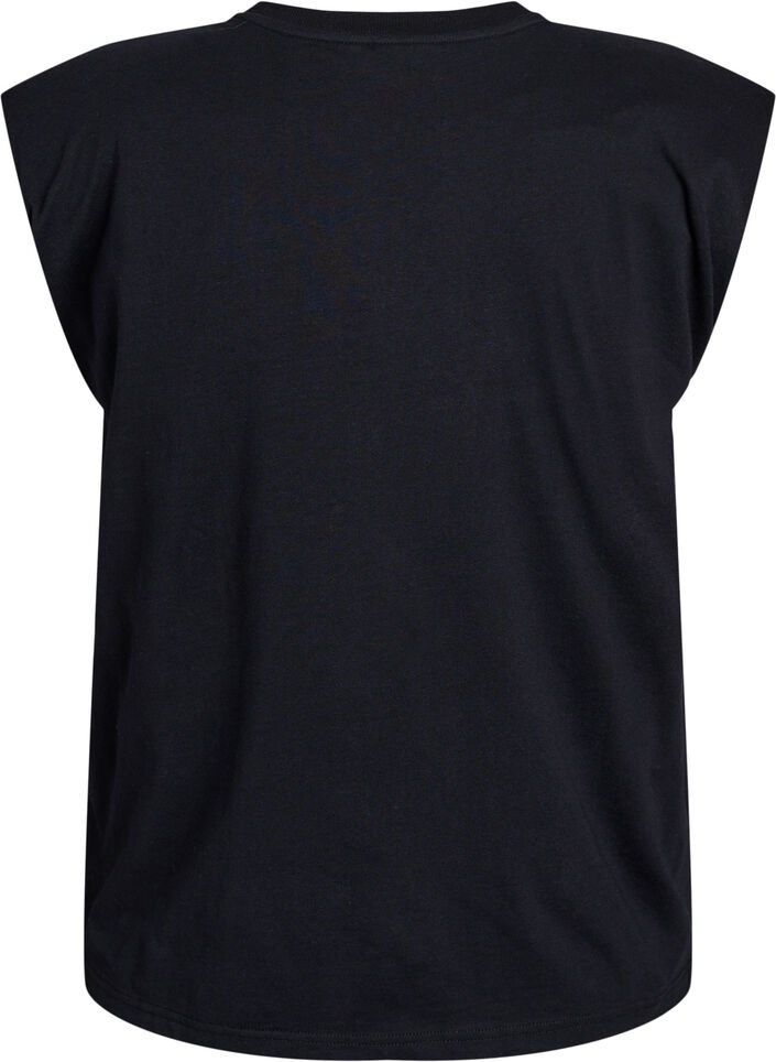 Ermeløs jerseybluse med skulderputer, Svart, Packshot image number 1