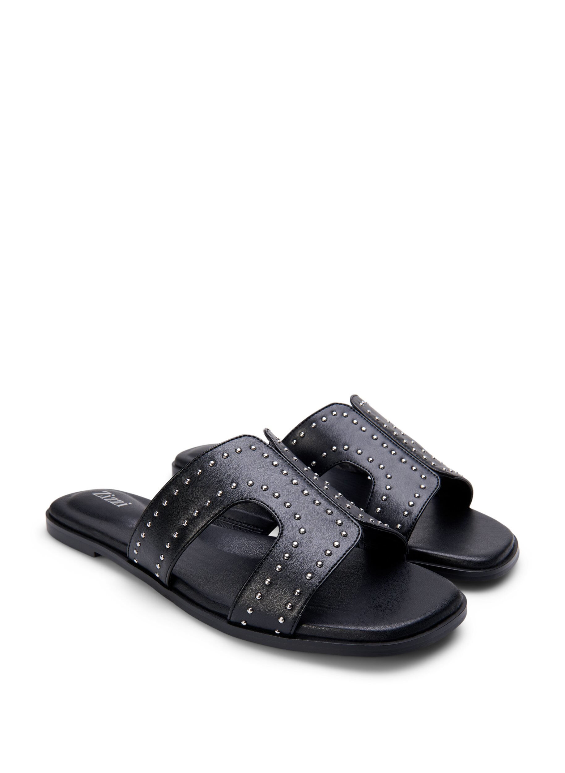 Zizzi Flate sandaler med nagler, Svart, Packshot image number 1