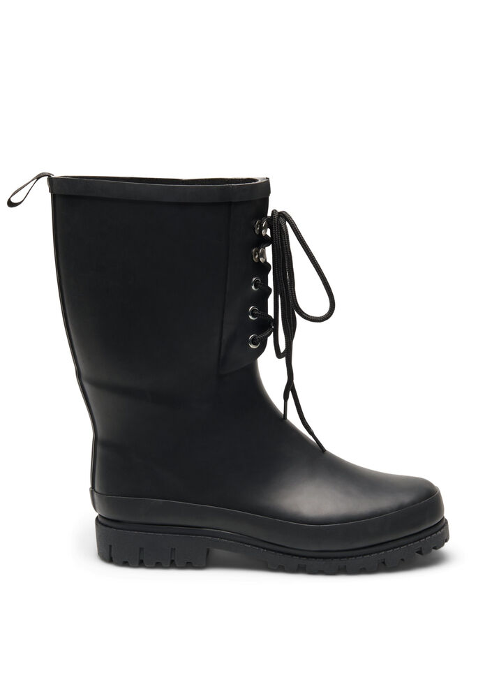 Gummistøvler med wide fit og knyting, Black, Packshot image number 0