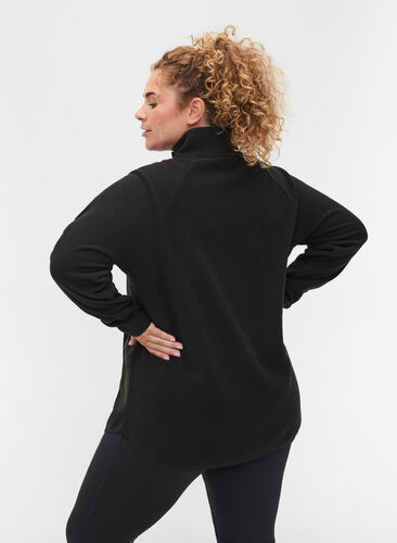 Fleecejakke med knapper og lommer, Black, Model image number 1