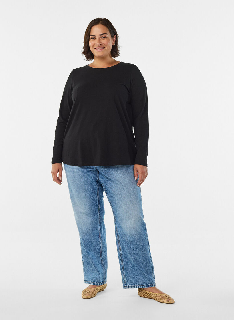 Basis jersey bluse med lange ermer, Svart, Model image number 1