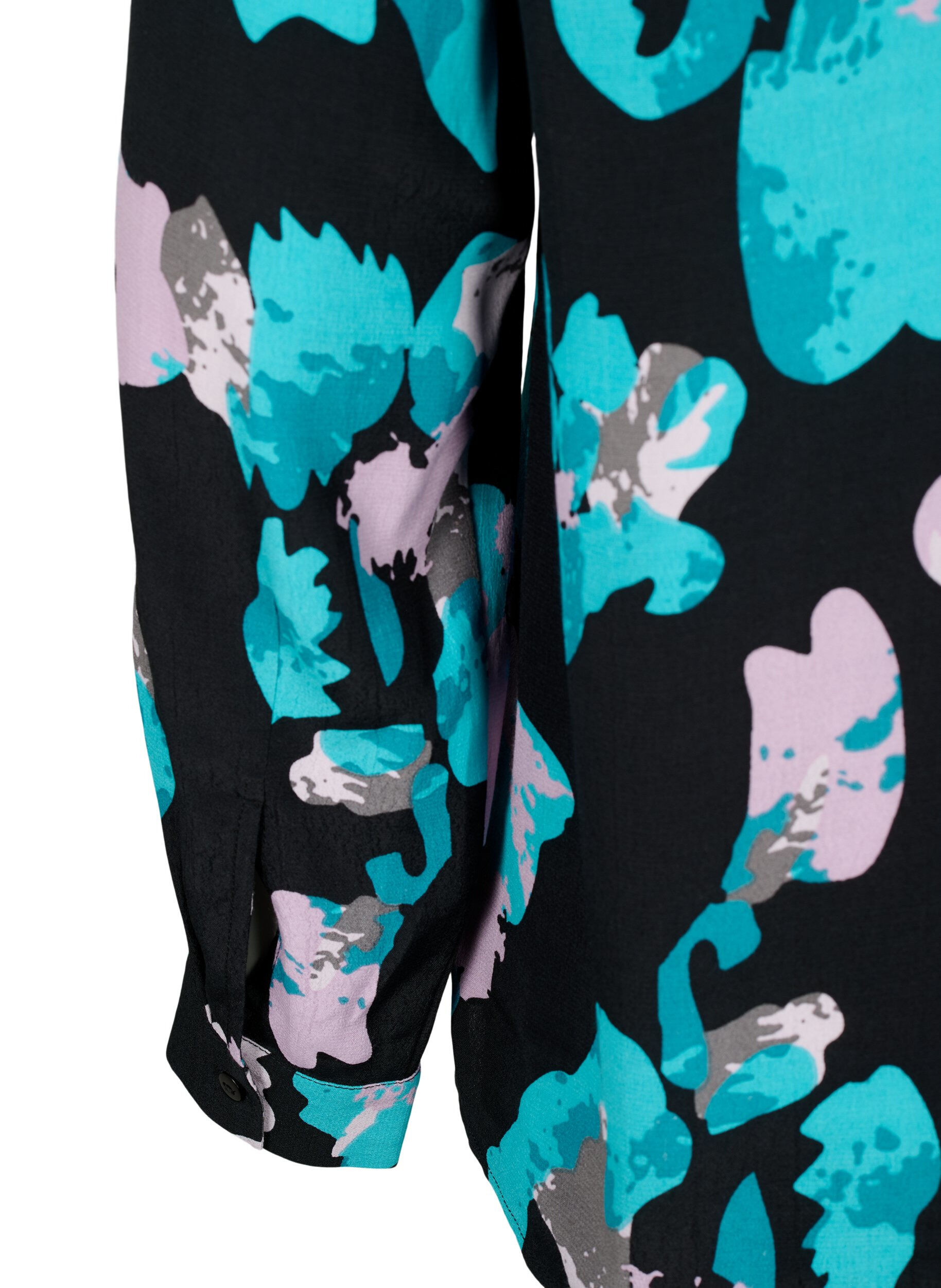 Zizzi Langermet viskosebluse med print, Blue AOP, Packshot image number 3