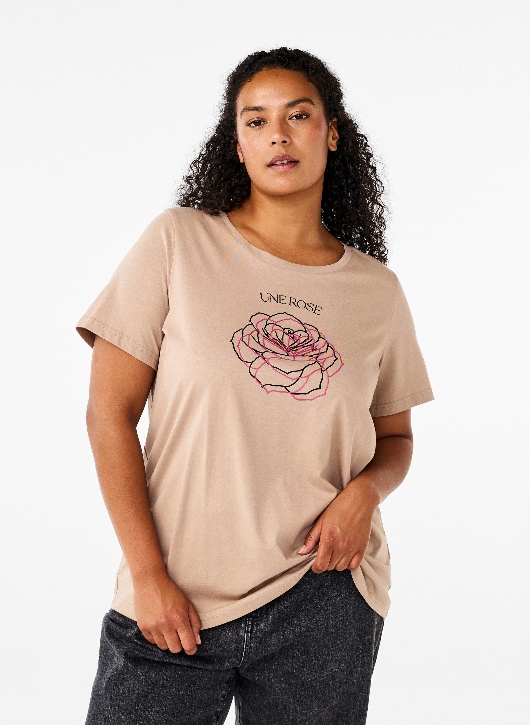 ZizziT-skjorte i bomull med trykk, S. Mink w. Flower, Model image number 0