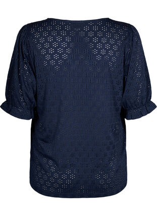 Zizzi Bluse med V-hals og hullmønster, Navy Blazer, Packshot image number 1
