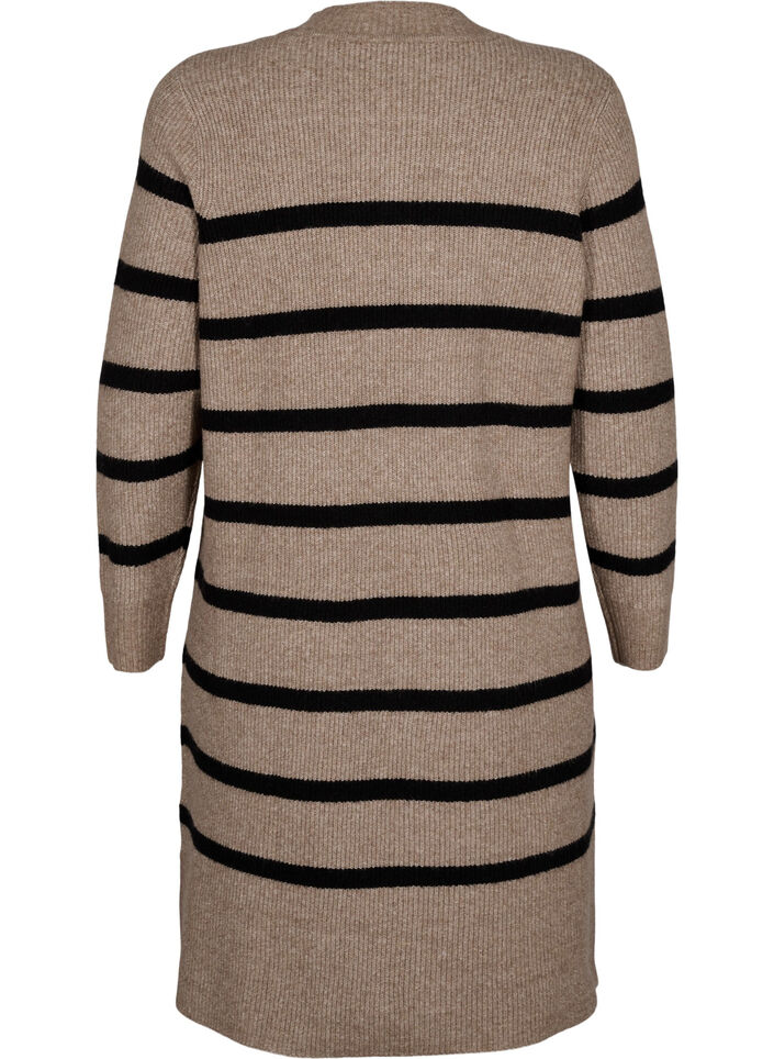 Langermet strikkekjole med striper, Desert Taupe Comb, Packshot image number 1