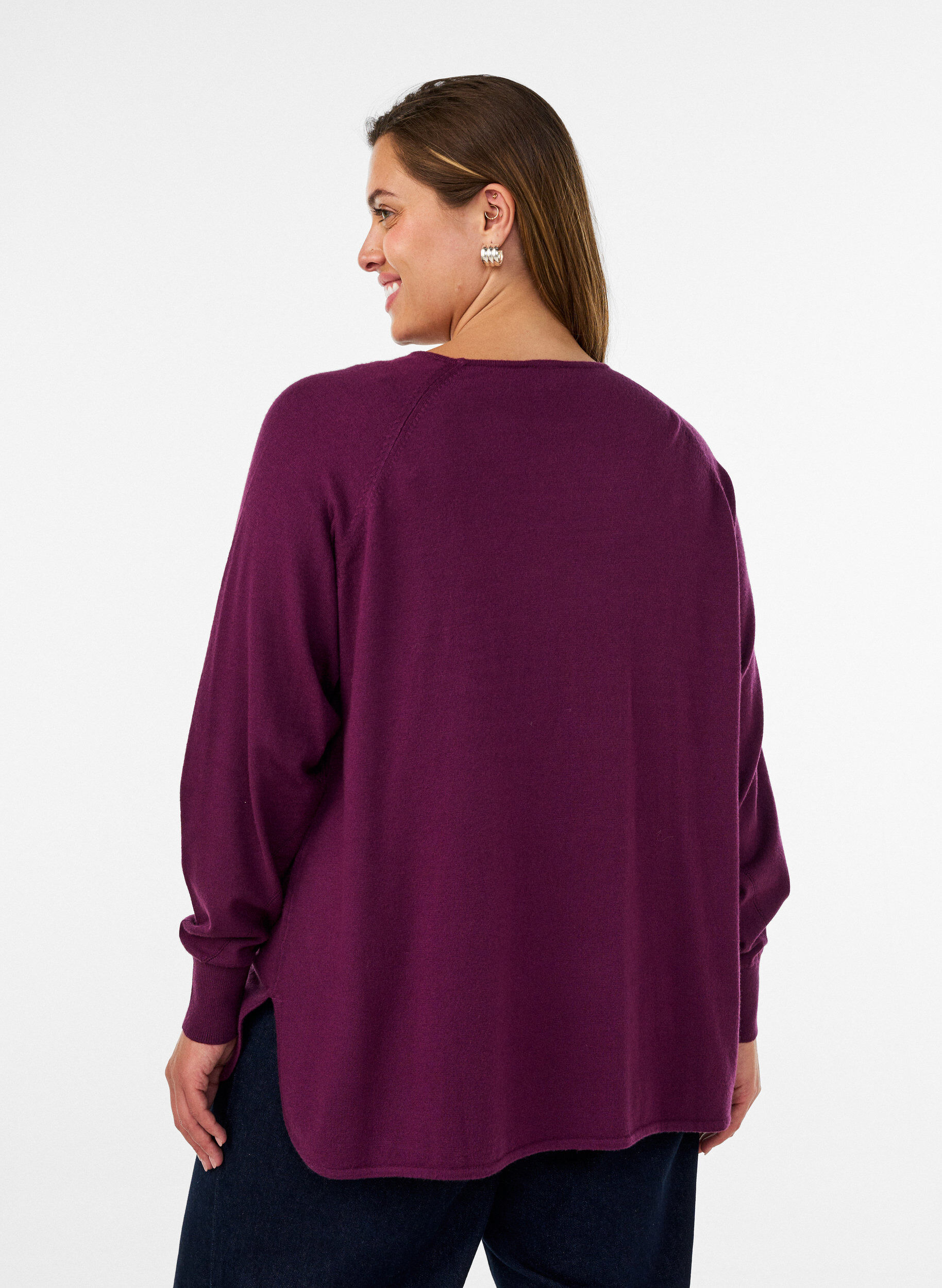 ZizziStrikket bluse med rund hals og strikket m&oslash;nster, R&oslash;d, Model image number 2